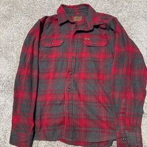 Orvis Red and Gray Plaid flannel Men’s Large 007